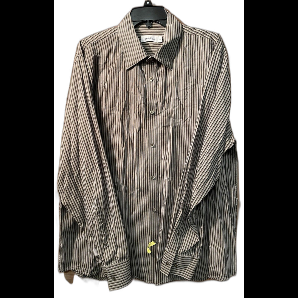 Calvin Klein Shirt Men’s Size XL Brown Stripped Long Sleeve Cotton